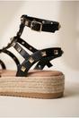 Black iKrush Black Wendy Studded Gladiator Flatform Espadrille Sandals, Image 3 of 6