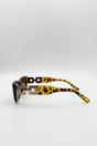 Brown Rectangle Cateye Side Detail Sunglasses In Leopard, Image 5 of 5