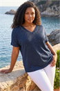 Navy Curve Shimmer Hotfix Knit Top, Image 1 of 4