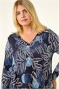 Navy  Curve Floral Print V-Neck Top, Image 4 of 5