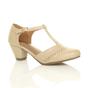 Natural Mid Heel Comfort T-Bar Brogue Heels, Image 1 of 6