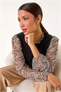 Natural  Contrast Animal Print Mesh Stretch Top, Image 1 of 5