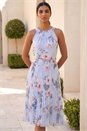 Grey Floral Pleated Halter Neck Midi Dress, Image 2 of 4