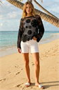 Black Floral Open Crochet Knit Tunic, Image 2 of 4