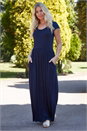 Navy Gathered Skirt Maxi Dress, Image 1 of 5