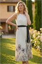 Ivory  Border Print Pleated Midi Dress, Image 2 of 4
