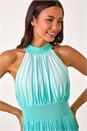 Teal Ombre Halter Neck Pleated Maxi Dress, Image 4 of 5