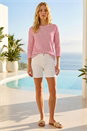 Red Stripe Print Boat Neck Top, Image 2 of 4