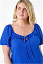 Royal Blue Curve Tie Front Stretch Jersey Top, Image 5 of 5