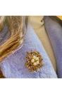 Gold Vintage Brooch with Pearl and Crystal, Image 2 of 3
