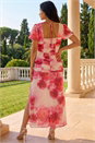 Pink Petite Floral Print Ruched Midi Dress, Image 3 of 4