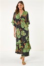 Green Boho Leaf Maxi Dress, Image 2 of 5