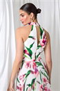 Pink Floral Print Pleated Midi Dress, Image 3 of 6