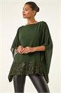 Dark Green Sequin Hem Contrast Tunic Top, Image 1 of 5