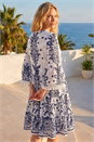 Navy  Beaded Tassel Trim Smock Dress, Image 3 of 4