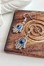 Silver The Colourful Aura Silver Hamsa Evil Eye Drop Earrings - Spinning Bead, Image 2 of 3