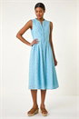 Light Blue Cotton Broderie V-Neck Midi Dress, Image 1 of 5