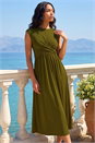 KHAKI Crossover Front Stretch Midi Dress , Image 1 of 4