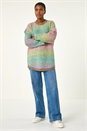 Green Contrast Ombre Stripe Fluffy Jumper, Image 2 of 5