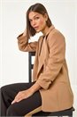 Tan Tailored Ruched Sleeve Stretch Blazer, Image 1 of 7
