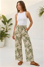Khaki Petite Leaf Print Wide Leg Trouser, Image 1 of 4