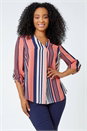 Coral Petite Pleat Front Stripe Top, Image 1 of 5