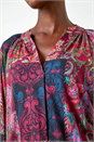 Red Patchwork Print V-Neck Stretch Jersey Shirt, Image 5 of 5