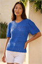 Blue Petite Pointelle Knit Top, Image 1 of 4