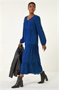 Blue Spot Button Detail Smock Midi Dress, Image 1 of 5