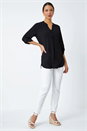Black V-Neck Longline Tunic Blouse, Image 2 of 5