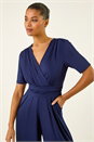 Navy  Wrap Bodice Belted Jumpsuit, Image 4 of 5