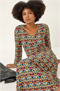 ORANGE Geo Print Stretch Midi Dress, Image 2 of 7