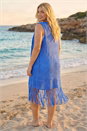 Royal Blue Curve Crochet Knit Tassel Cardigan, Image 3 of 5
