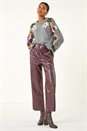 Wine Faux Leather Wide Leg Crop Trousers, Image 2 of 5