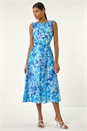 Blue Spot Print Pleated Chiffon Dress, Image 2 of 5