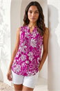 Magenta Textured Floral Print Sleeveless Top, Image 2 of 4
