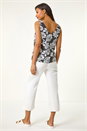 Black Mono Floral Print V-Neck Cami Top, Image 3 of 5