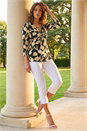 Black Petite Floral Knot Front Stretch Top, Image 2 of 4