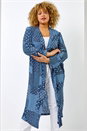 Blue Curve Geo Patchwork Print Longline Kimono, Image 1 of 5