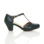 Dark Green Mid Heel Comfort T-Bar Brogue Heels, Image 2 of 6