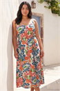 Blue Curve Print Plait Belt Strappy Midi Dress , Image 2 of 4