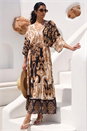 Tan Boho Border Print Maxi Dress, Image 1 of 4