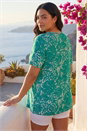 Green Curve Abstract Print V-Neck Top, Image 3 of 4