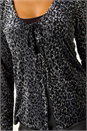 Grey Front Tie Velvet Animal Print Burnout Top, Image 5 of 7