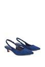 Navy XY LONDON Navy 'Leila' Pointed Toe Low Kitten Heel Slingback Court Shoes, Image 4 of 5