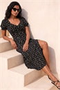 Black Polka Dot Sweetheart Neck Stretch Midi Dress, Image 1 of 4