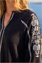 Black Embroidered Sleeve V-Neck Top, Image 4 of 4
