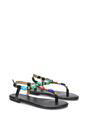 Black XY LONDON Black 'Sylva' Embellished Jewel Stone Flat T-Bar Sandals, Image 3 of 6