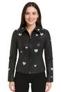 Charcoal Leather Hearts Biker Jacket - Wynyard, Image 1 of 6