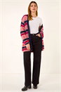 Pink Fluffy Stripe Knit Cardigan, Image 1 of 5